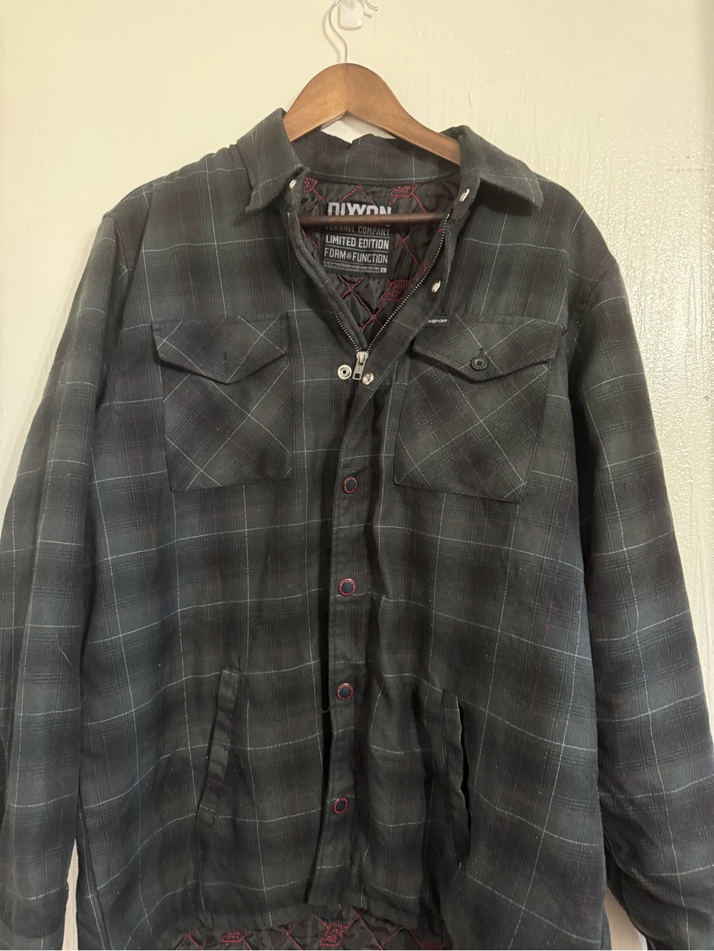 Dixxon Flannel Quilted Lined Shirt Jacket Mens Large Black Plaid Shacket Snap - Picture 3 of 12